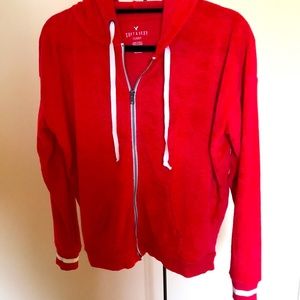 Bright coral pink terry zip-up lightweight hoodie